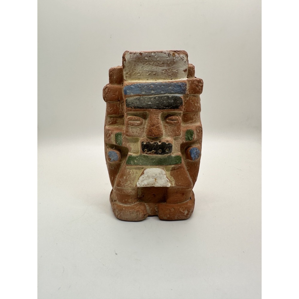 Vintage Hand-Painted Folk Art Traditional Tlaloc Ceramic Sculpture Southwestern
